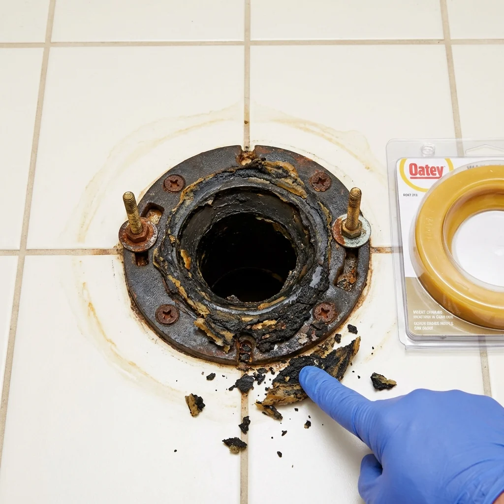 Failed wax ring showing water seepage at the base of a toilet in a Willow Street, PA home
