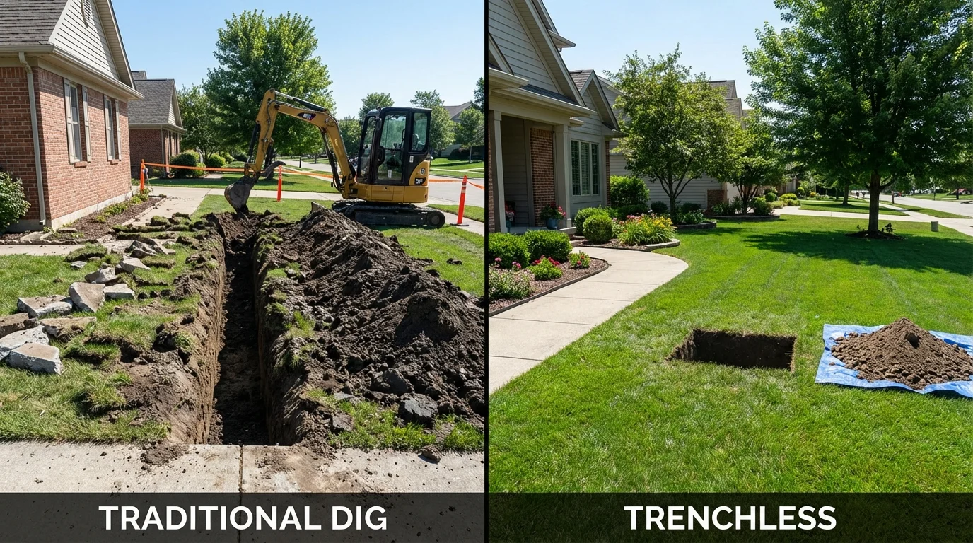 Trenchless sewer repair with minimal yard damage versus traditional excavation in Willow Street, PA